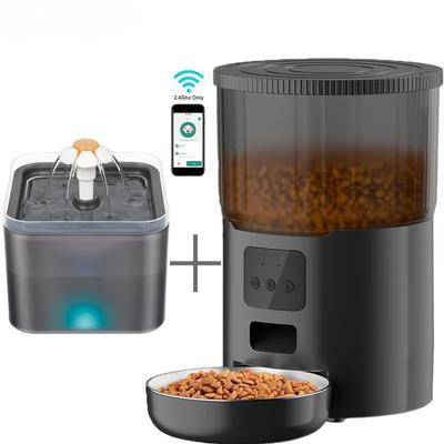 För 4L Husdjursmatare Automatisk Hundmatsdispenser Smart Kattmatare 2L Automatisk Vattenfontän för Katter Hundvattenmatare