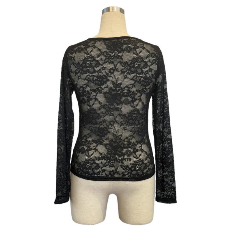 Sexy Single-layer Lace-trimmed Base Tops for Spring and Autumn Women's T-Shirts