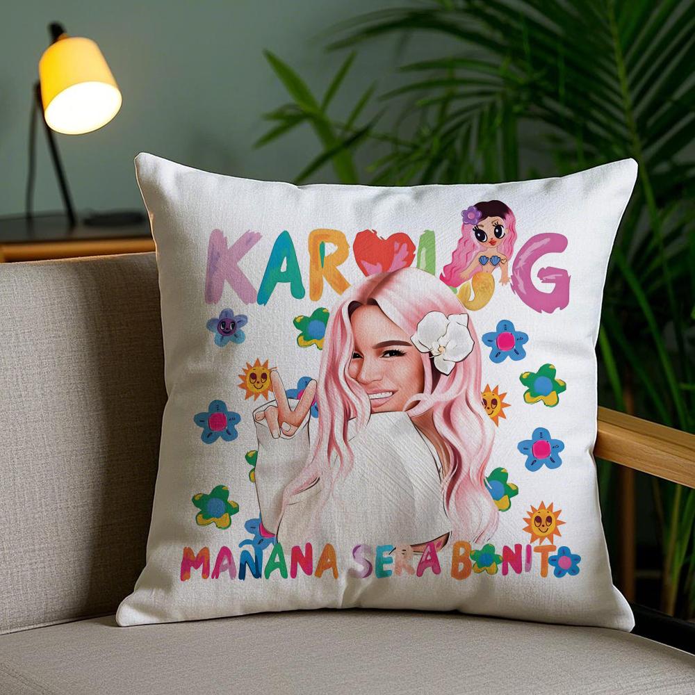 Cartoon Manana Sera K-Karol G Cushion Cover Soft Short Plush Double-Sided Printing Home Decor Machine Washable Pillow Case Gift