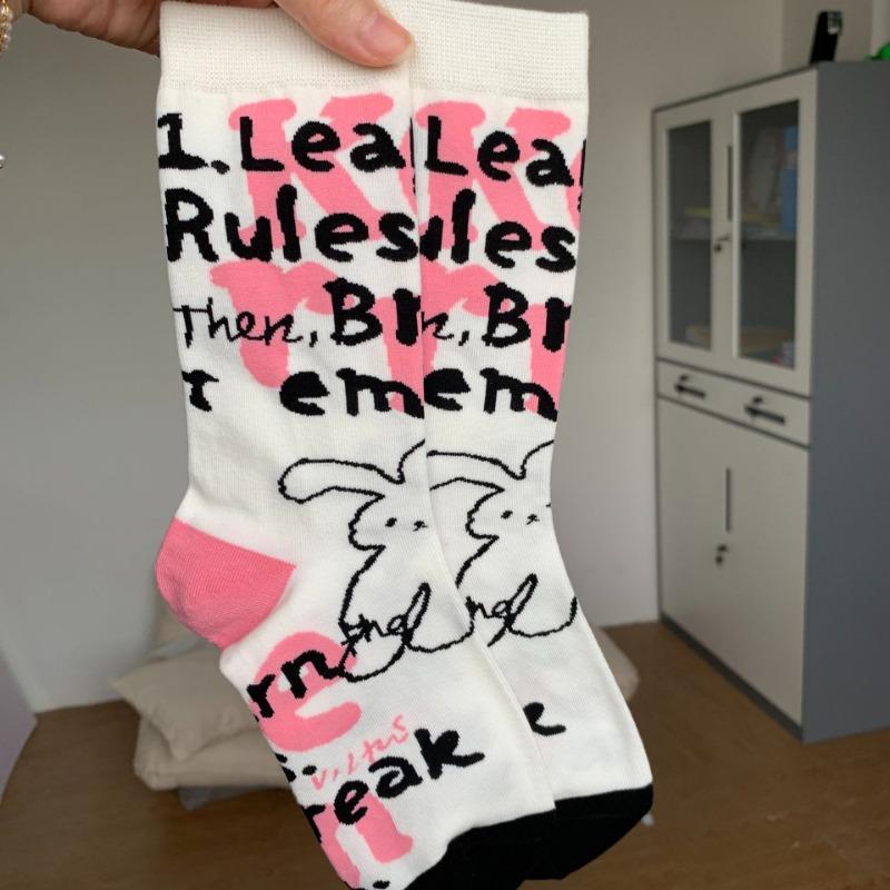 

Носки до середины икры для женщин, Модные JK Girls, Милые узоры с маленькими кроликами, Мультяшная пара 1 pair