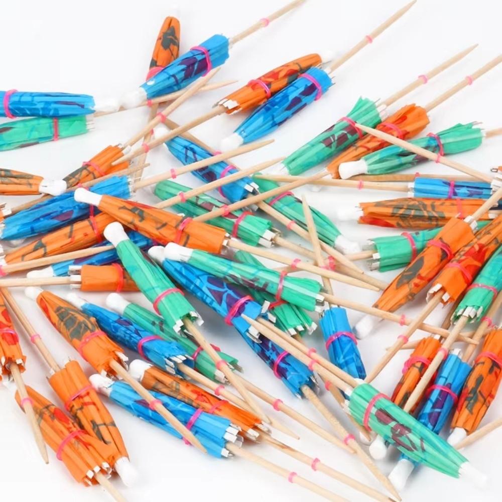 50pcs Bamboo Toothpick Paper Cocktail Parasols Toothpick Fruit Stick Hawaiian Fruit Picks Wedding Decor Drink Picks Pool Party