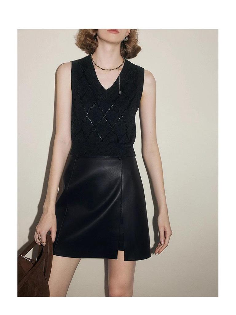 Damen Retro A-Linien Lederrock mit Schlitz - Petite Sommer 2025 Edition