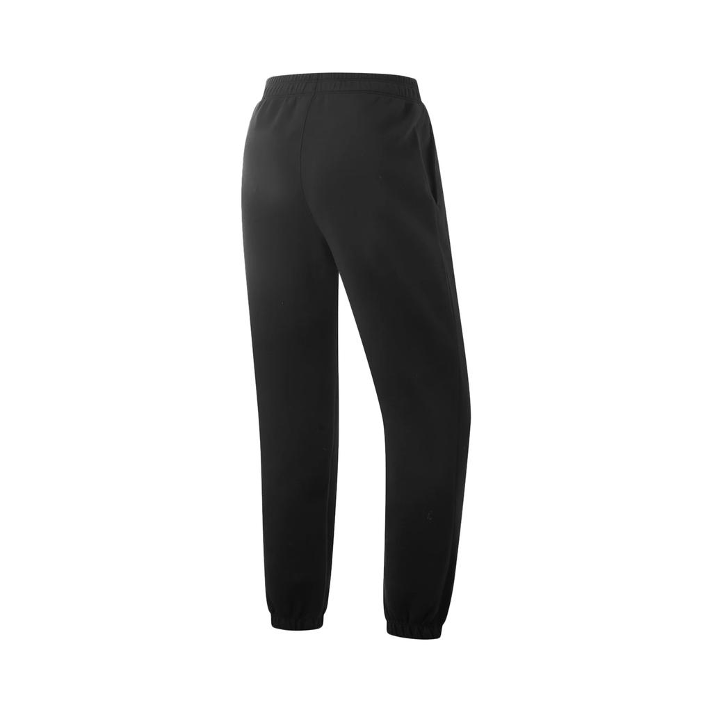 Li Ning Fitness Series Solid Color Mid Waist Drawstring Comfortable Breathable Versatile Cuffed Knitted Sports Pants Women bottoms Black AKLU590-2