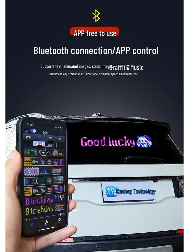 Flexible LED USB Car Display: Bluetooth-Enabled Smart Advertising Screen