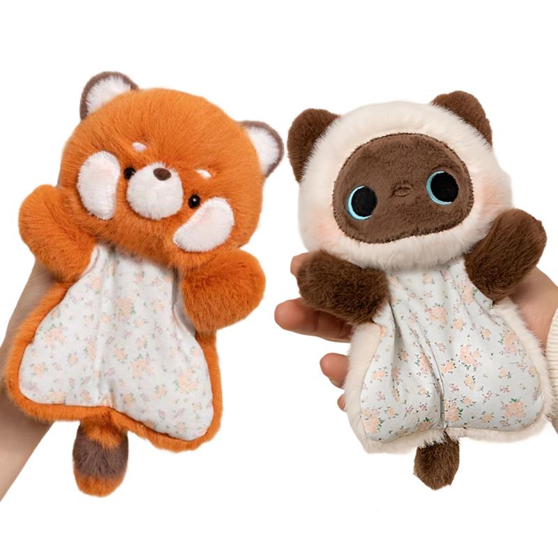 Raccoon Plush Toy Kawaii Fluffly Siamese Cat Soothing Bean Bag Cartoon Stuffed Fox Keychain Healing Pinch Decor Christmas Gift