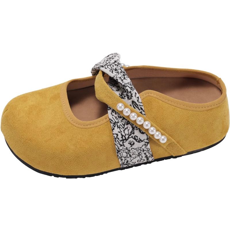 

Thick-soled heightening small bag head half slippers women s new summer ribbon splicing retro style lazy shoes 40