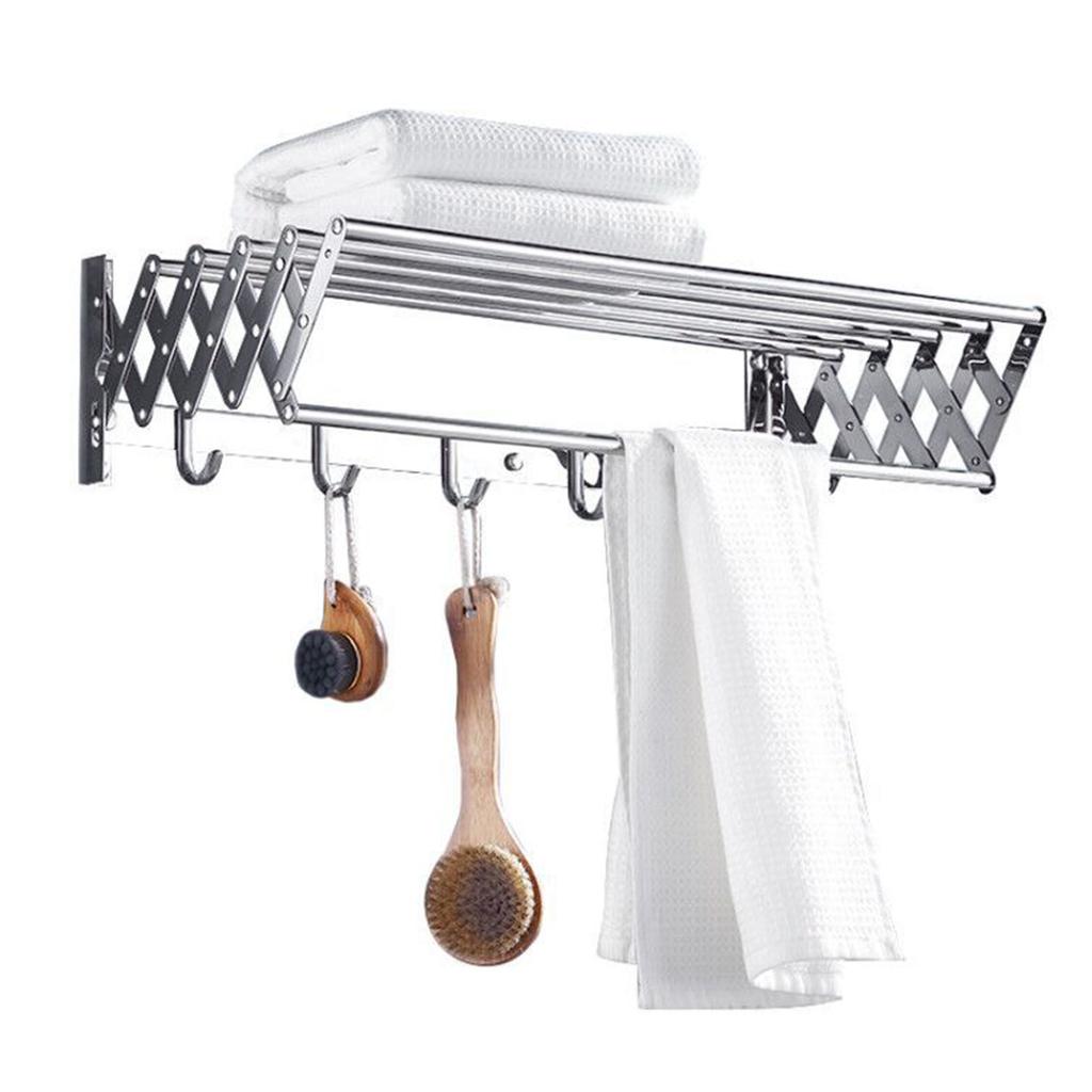 Wall Mounted Retractable Rack Stainless Steel Storage Folding Wall Hanger for Bathroom Balcony
