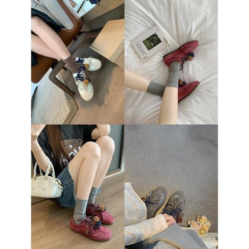 Cowhide Version~ Grape Mother with the Same Inner Height Increase of 3cm Contrasting Color Shoelaces Round Head Pine Cone Casual Sports Shoes Wome