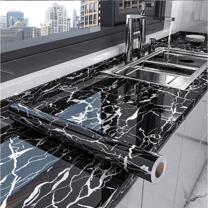 0.4m wide oil resistant marble colored PVC sticker for kitchen and living room decoration wallpaper