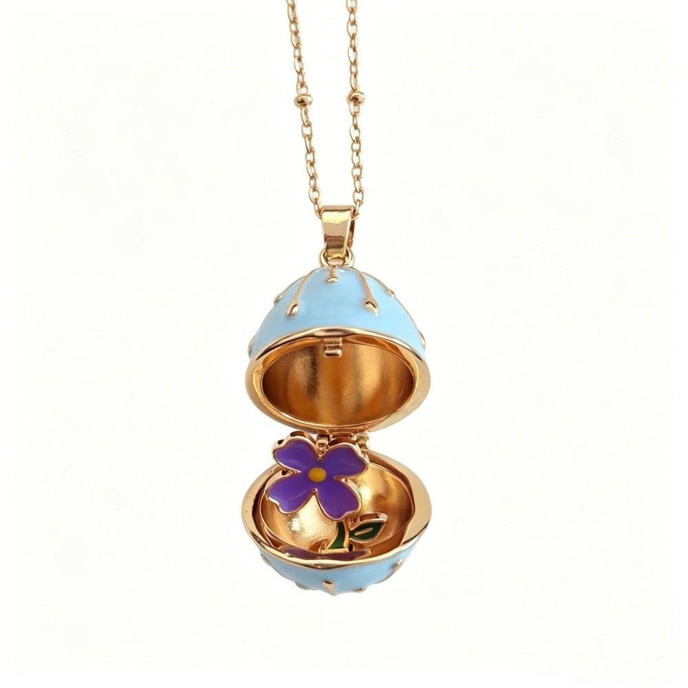 Round Egg-shaped Box Openable Flower Necklace Copper Pendant Jewelry Accessories Anniversary