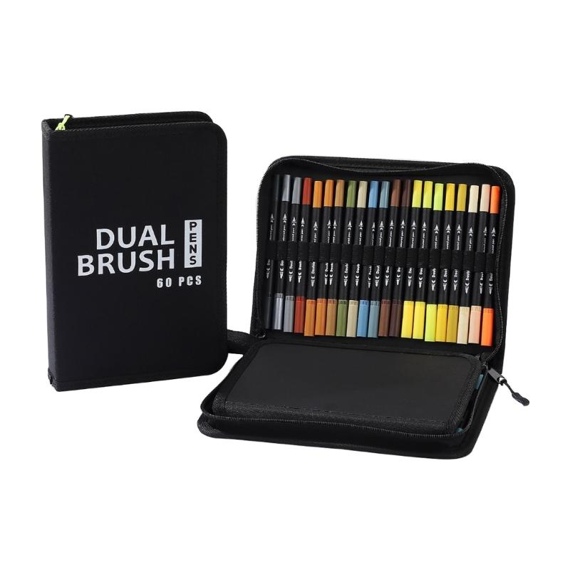 

60/72 Color Double Tip Marker Pen, Brush Tip Fine Tip Acrylic Paint Pen with Zippered Case, for Art Drawing Scrapbooking