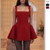 Waist-closing A-swinging Vest Dress Summer Square Neck Slim Short Dress for Women