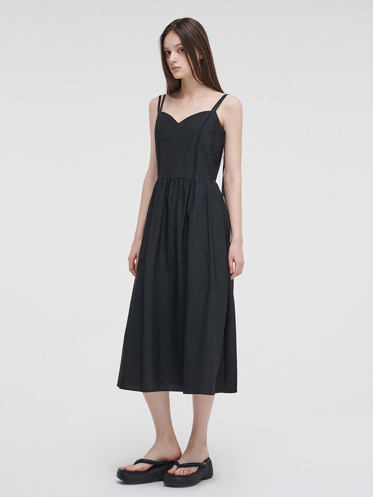 ETMON Slip Pintuck Double Strap Dress Black