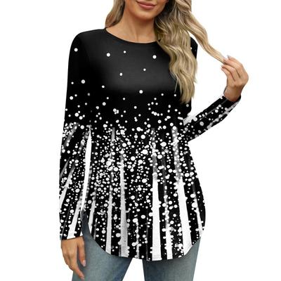 Camicie da Donna a Manica Lunga con Scollo Rotondo Spacco Laterale Basic Ampie Tunica Top Stampa Floreale Camicie Casual T-Shirt da Donna
