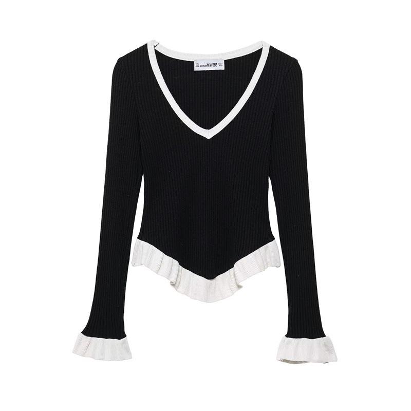 

TAOP&ZA Women s Color Block Ruffle Knit Top - Spring/Summer Collection Small