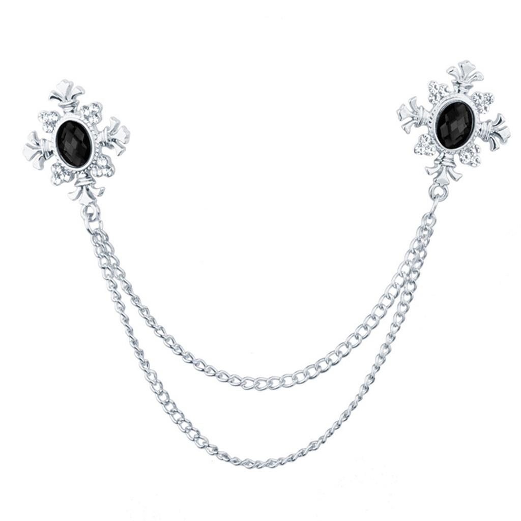Elegant Tassel Rhinestone Cross Collar Pin For Shirts Fashionable Enthusiasts Suit Shirt Collar Brooch Trendy Jewelry