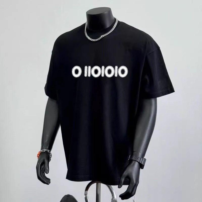 Unisex Summer Heavyweight Short Sleeve T-shirt with Trendy Letter Print and Faux Collar