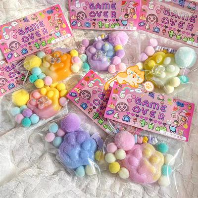 New Fidget Toy Mini Squishy Toys Kawaii Plush Cat Paw Transparent Cube Stress Relief Squeeze Toy