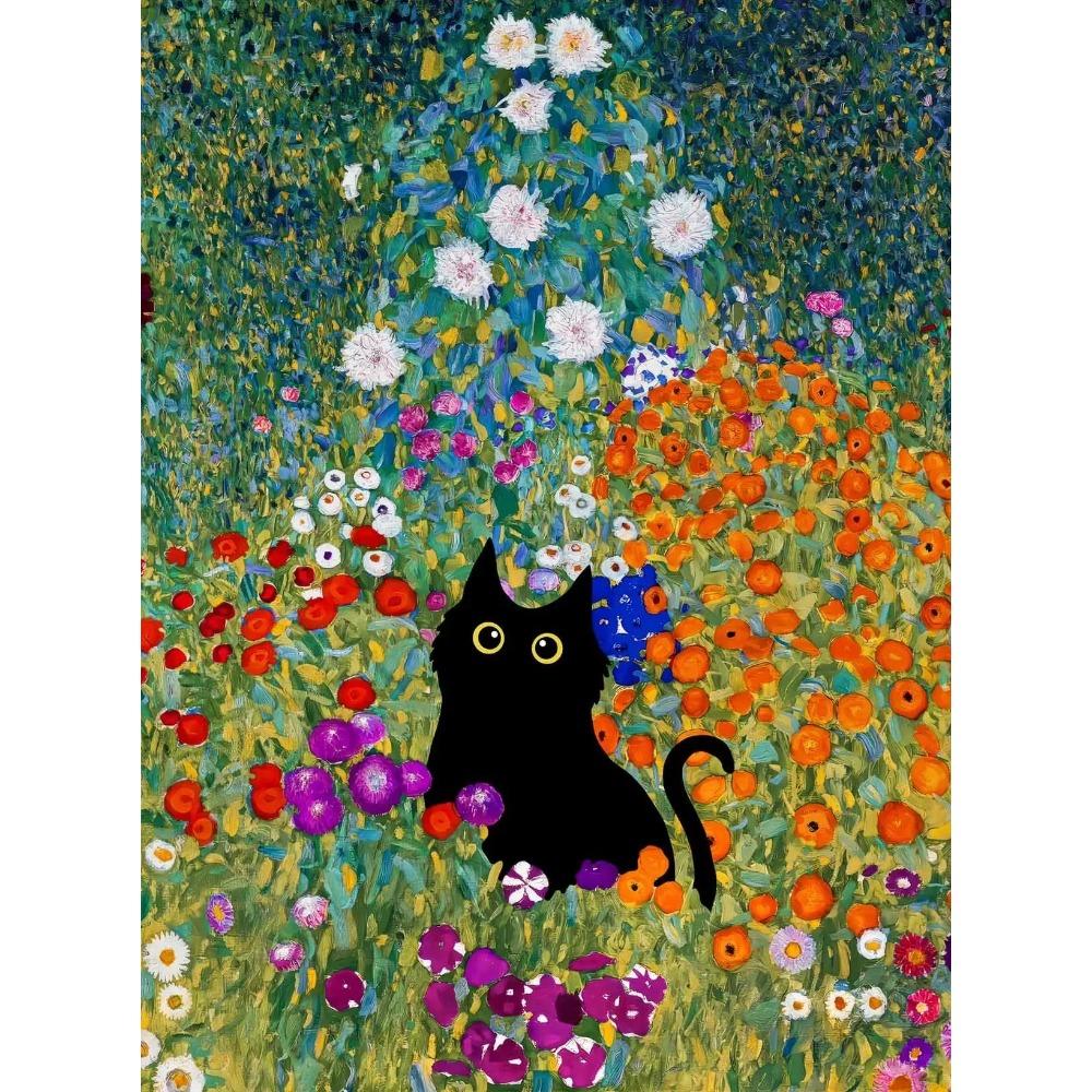 1pc Frameless Claude Monet Artworks Interesting Cute Black Cat Lotus Pond Poster Canvas Paintings for Living Room Home Decor