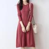 Women's Slim Fit Waist-Cinching Over-the-Knee Knitted Wool Dress - Autumn/Winter Base Layer, Round Neck, New Style