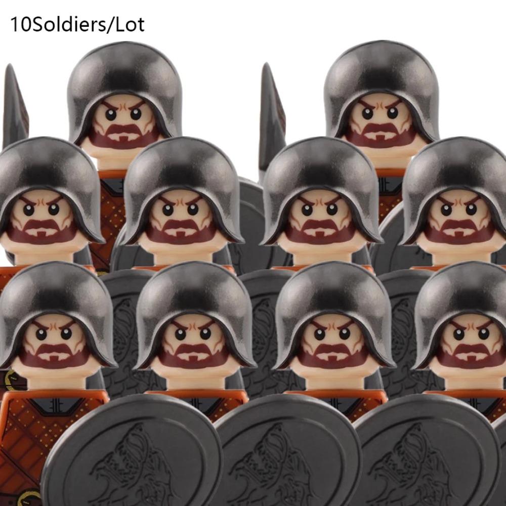 

MOC Фигурки средневековых солдат Армия Пехотинцы Воины Строительные блоки Плащи-накидки Меч Копье Шлемы Щит Кирпичики Игрушки Подарок