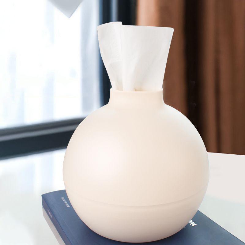 A Round Plastic Tissue Box Tissue DispenserSuitable for KitchensLiving Room and OfficesFeaturing A Nordic Style Tissue Holder
