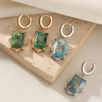 1 Pair Fashion Square Imitation of Natural Stone Dangle Earrings for Women Cubic Zirconia Jewelry Party Accessories