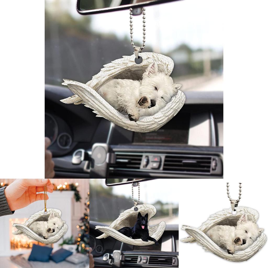 Cute Acrylic Car Mirror Pendant With Angel Wings Perfect For Dog Lovers Gifts