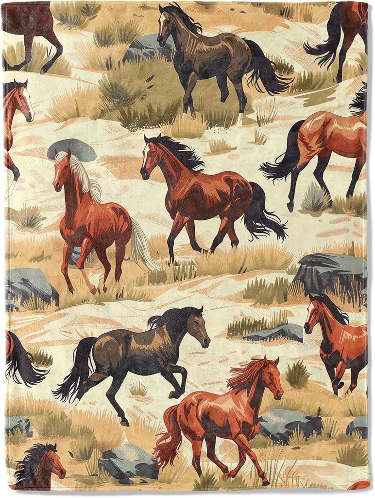 1PC Nice Wild Horse pattern Throw Thin Blanket Gifts for Couch Bed Car Home for Duck Penguin Elk Horse Lovers all season use