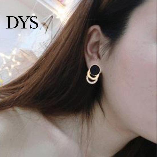Earrings 1 Pair Ear Studs Multi-layer 3 Round Rings Black Circle Multilayer Gift Fashion Jewelry Sparkling Rhinestone Women for Daily Stud