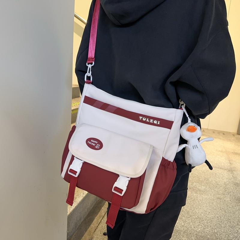 Large Capacity Crossbody Canvas Bag Waterproof Nylon Schoolbag For Female Students One-Shoulder Tote Bag