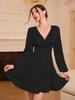 European and American Women's V-Neck Satin Dress - Elegant Spring/Summer Style with Lantern Sleeves and Slim Fit.
