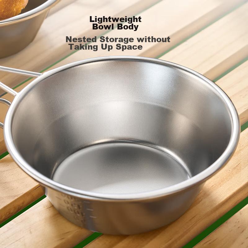 Original Outdoor 304 Stainless Steel Bowl Fruit Bowl with Handle Camping Utensils Hanging Storage Bag Snow Bowl *4