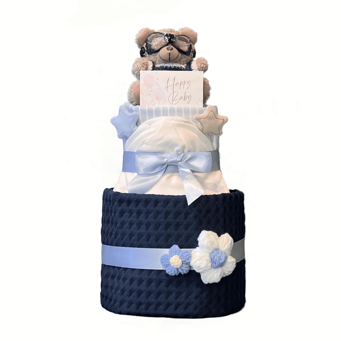 

Милый двухъярусный набор из подгузников с дизайном плюшевого мишки, идеально подходящий для детских праздников, подарков на детский праздник, для мальчика или девочки, детская шапочка, синий (M)