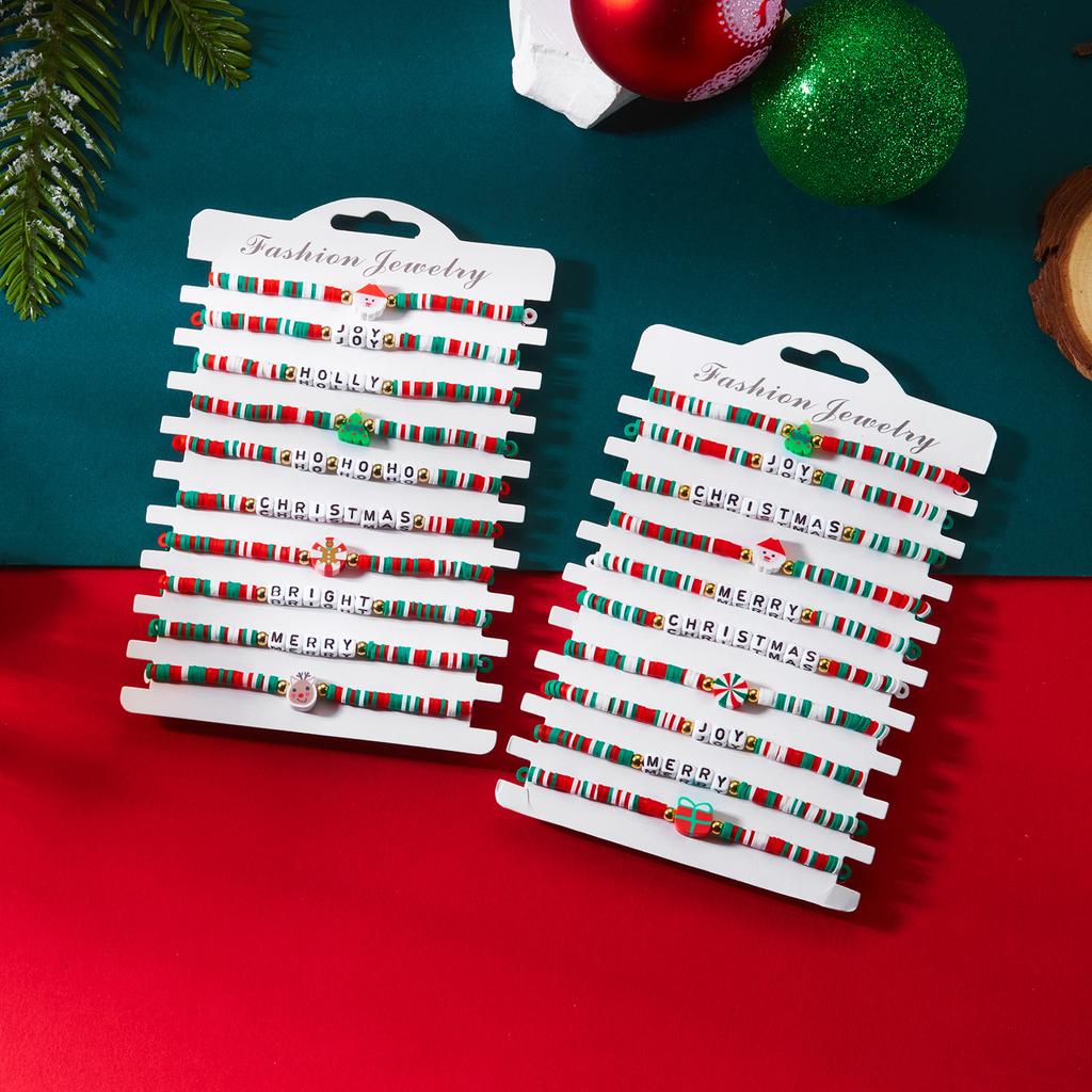 10Pcs/Set Colorful Soft Clay Beads Christmas Tree Santa Claus Beaded Bracelet Set For Women Stackable Bangle Handmade Party