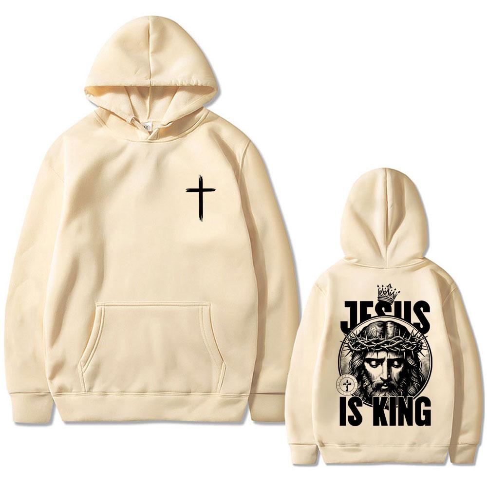 Christian Jesus Is King Graphic Hoodie Men Women Hip Hop Fashion Retro Oversized Sweatshirt Unisex Fleece Cotton Hoody Pullover