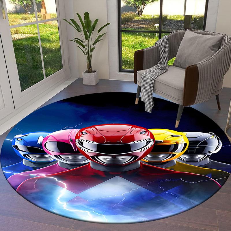 Mighty Morphin Power Rangers Round Area Rug,Carpet Rug for Living Room Bedroom Sofa Playroom Decor,Non-slip Floor Mat