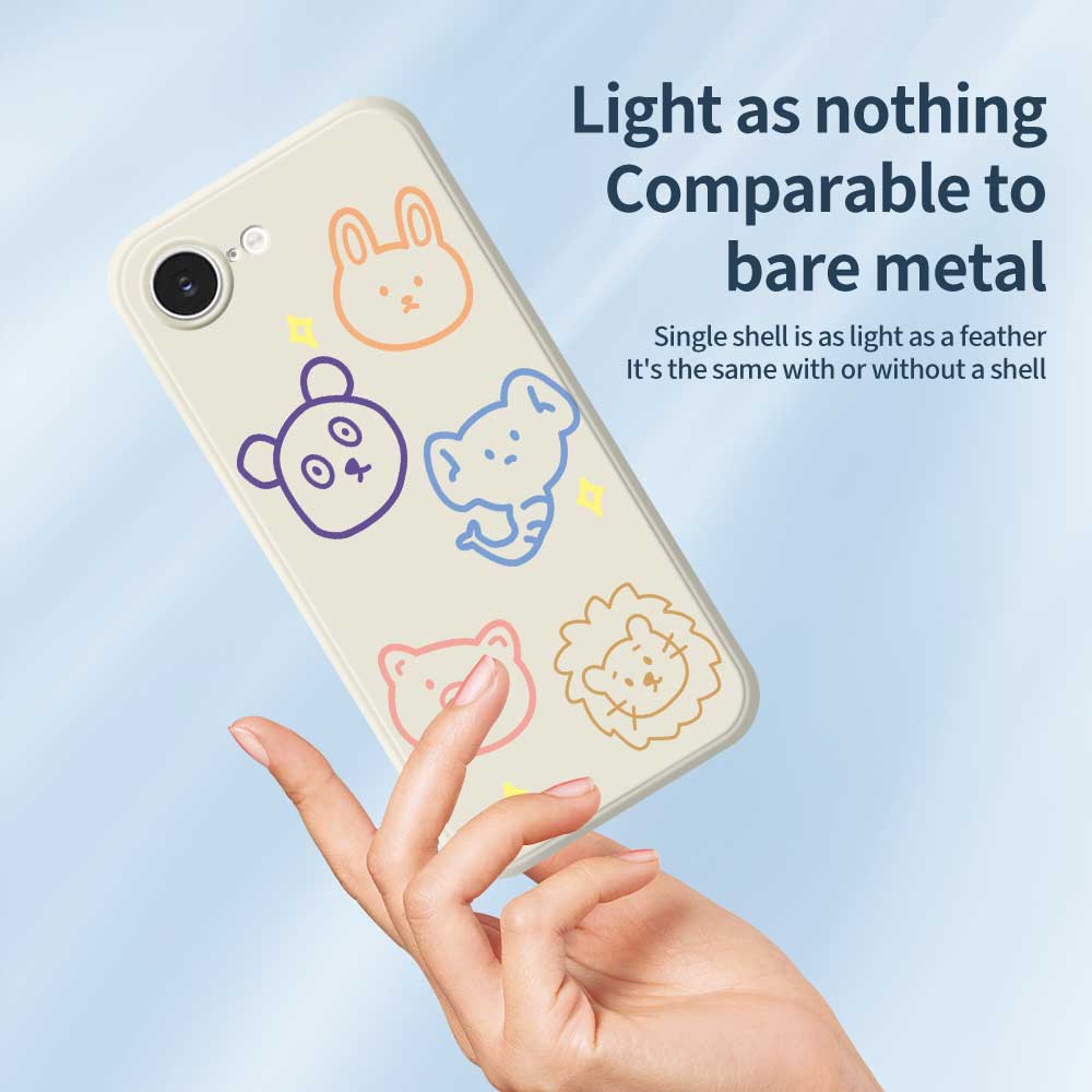 For iPhone 16e Case Animal Sketches Pattern Printing Straight Edge TPU Phone Back Cover