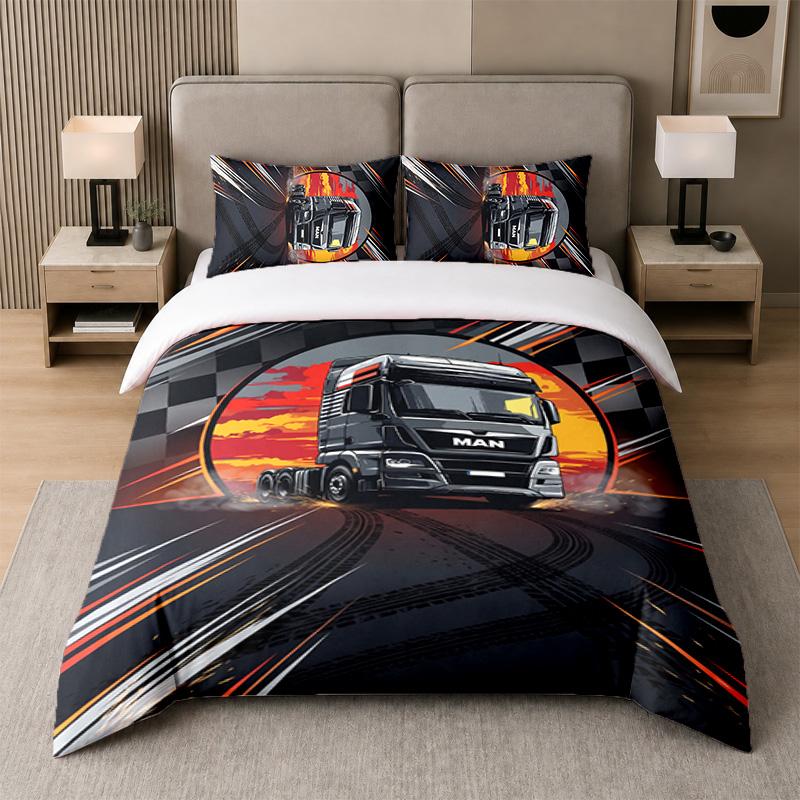 3Pcs Bedding Setman Truck Soft Bed Sheet and Two Pillowcases Home Bedroom Decor