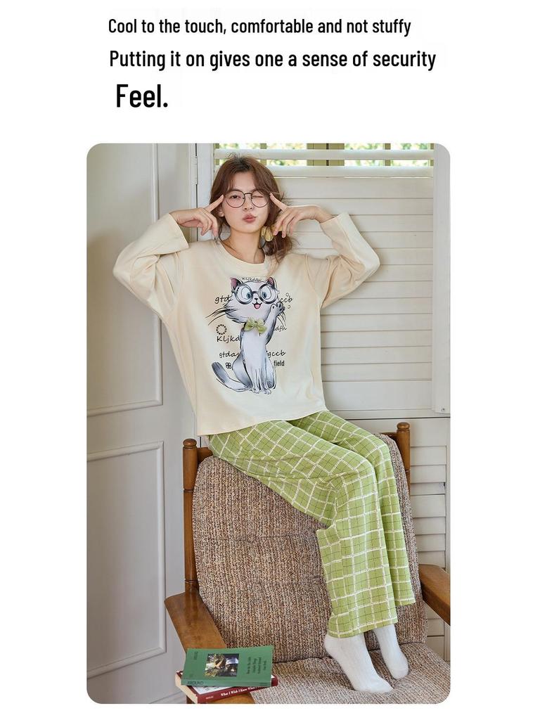 Women's Cotton Striped Two-Piece Long-Sleeve Lounge Set