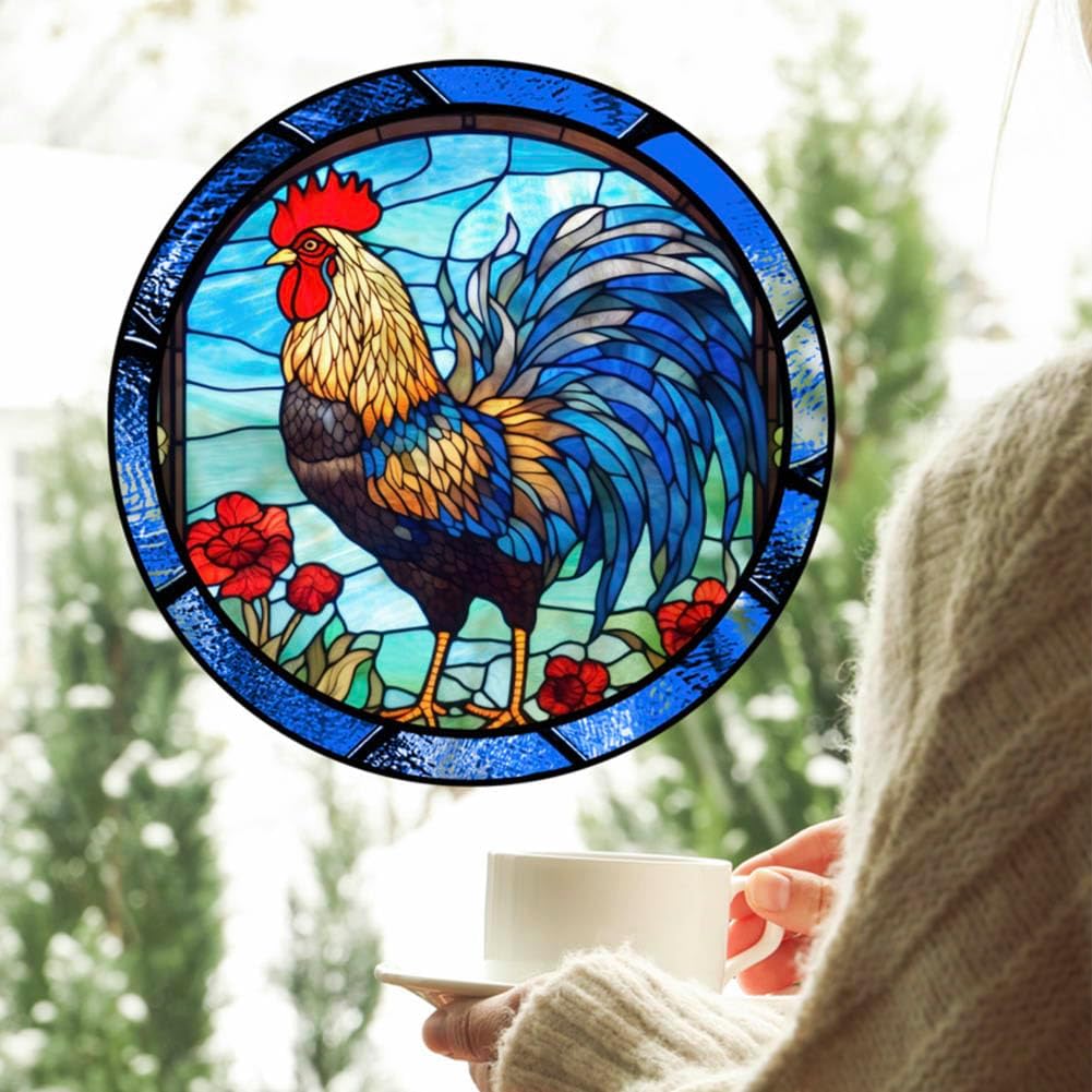 4 Sheets Round Anti-Collision Window Clings,Birds Alert Collision Window Decals Rooster Pattern Static Deterrent Decal Prevent Bird Strikes on Doors