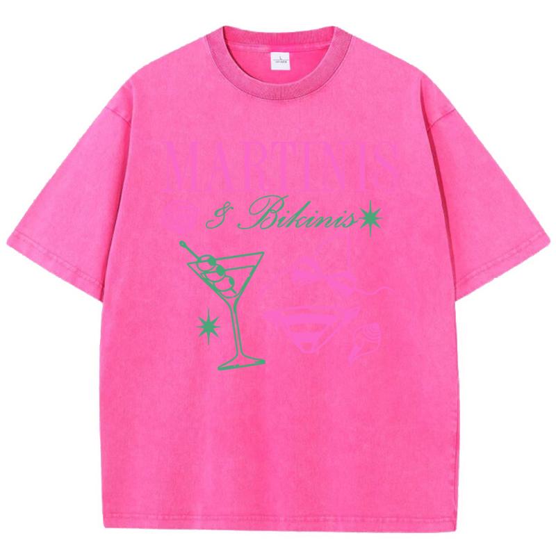 

Beach Cocktail Prints Washed T Shirt Women Cotton Oversized TShirt Distressed ONeck Comfortable Tops Summer Casual Clothes S