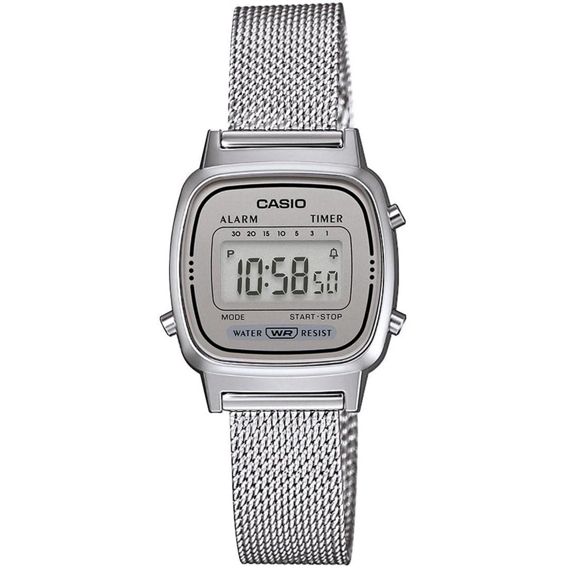 CASIO wristwatch ladies digital design LA670WEM-7 silver mesh band overseas model
