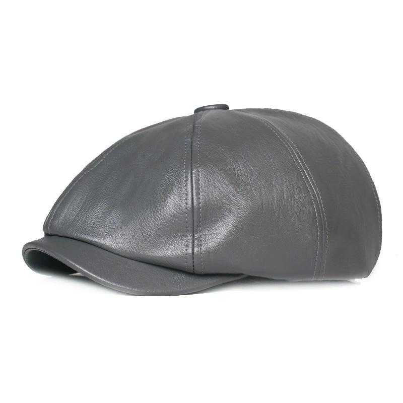 

Retro Octagonal Leather Hat Men S Leather Beret Elegant Fashion Student Tongue Cap Snapback Caps For Men Casual 54-60CM