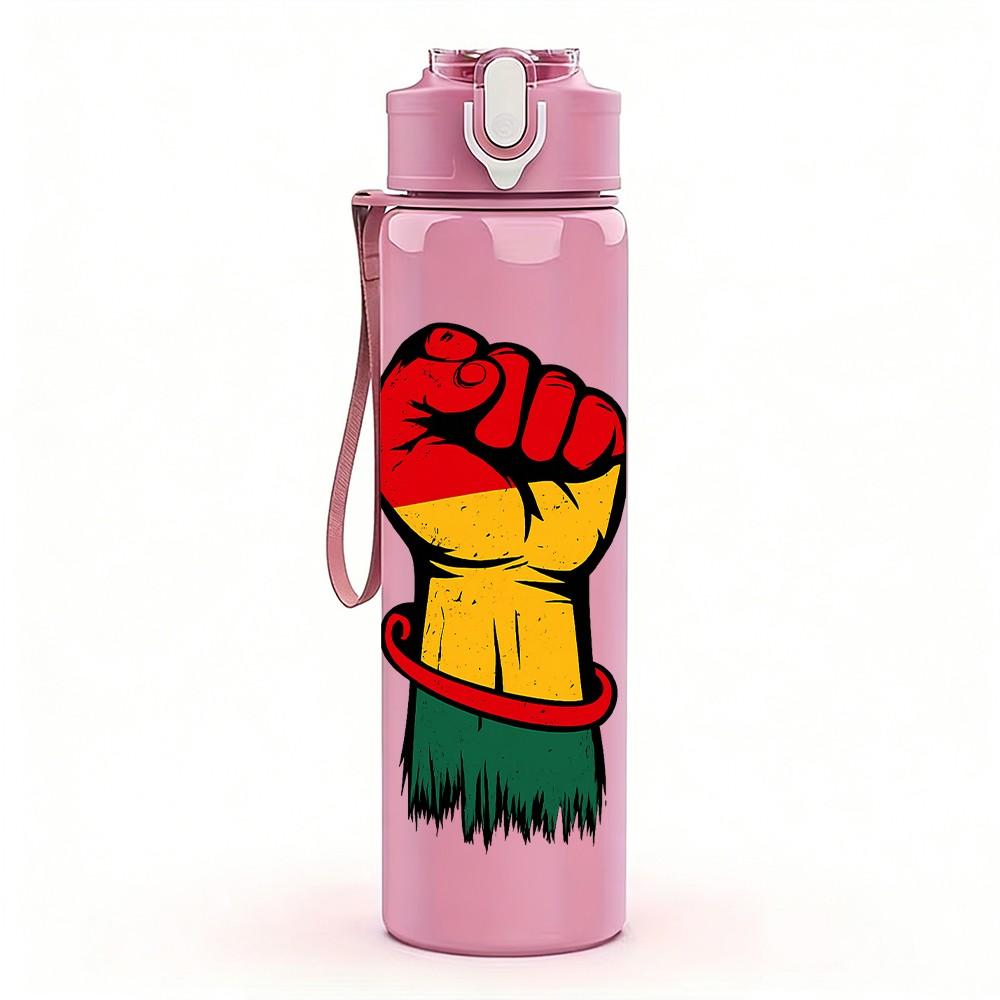 1PC Raised Fist Art Pattern 750ml Color Plastic Sports Water Bottle Leakproof Flip Straw Lid Suitable for Sports Office Home Use