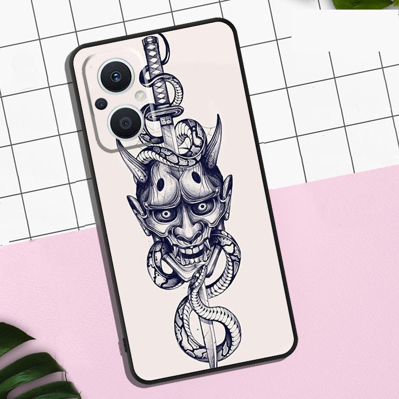 Samurai Oni Mask Case For OPPO Reno 11 12 13 F 8T 7 8 10 Pro OPPO Find X8 Pro X3 X6 Pro X5 Lite Cover Coque