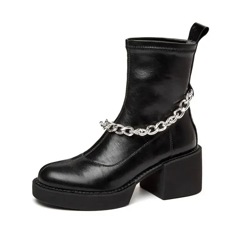 Fashion Ankle Boots for Women Black Round Toe Heeled Very High Heels Booties Sale Y2k Chic and Elegant Autumn Footwear Woman Short Shoes