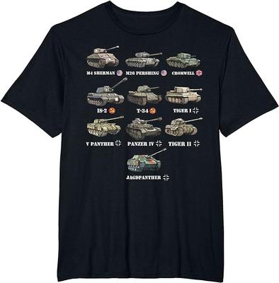 NOWA OGRANICZONA Edycja Koszulka WW2 Czołgi M4 Sherman Panzer IV Tiger II T-34 Koszulka Unisex