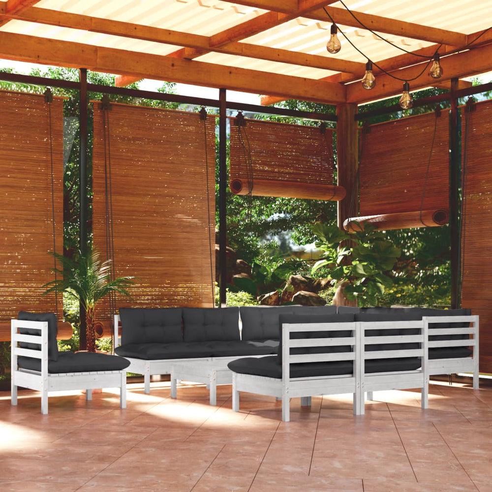 Salon de jardin 11 pcs avec coussins  bois de pin solide