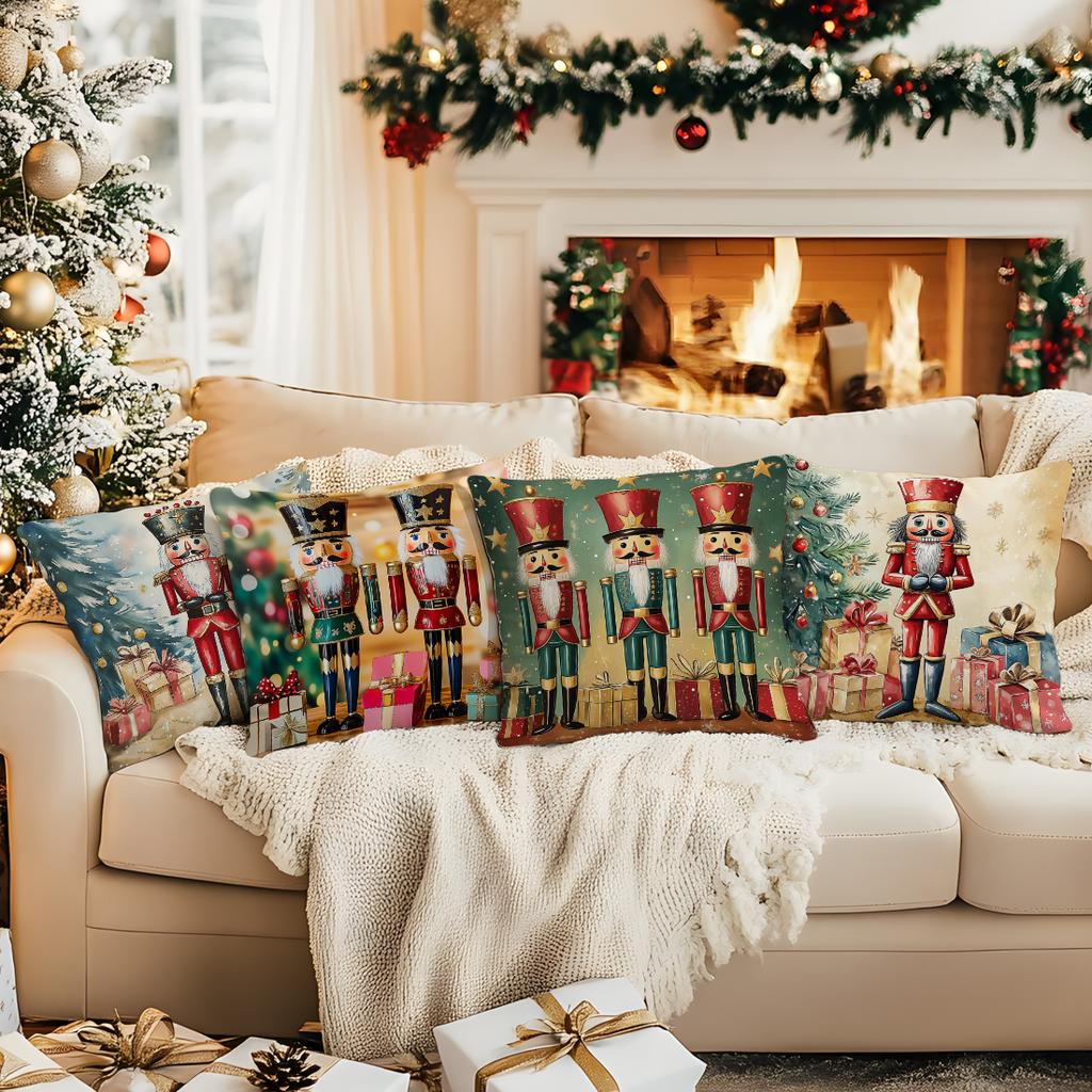 Christmas Nutcracker Cushions Pillowcase Polyester Cushion Cover Throw Pillow Sofa Decoration Pillowcover Home Decor